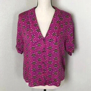 ZARA TRF Collection V‎ Neck Button Down Top Sz XS